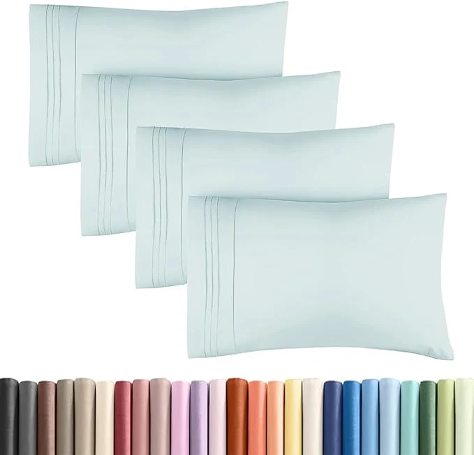 Sustainable Standard Pillow Cases Set of 4 - Ultra Soft Hotel Quality Pillowcase Covers - Comfy Bedding for Women Men Kids amp Teens - Machine Washable Pillow Protectors - 4 Piece Set - Standard Size Sky Blue Contemporary