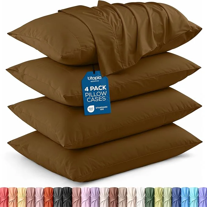 Smart Utopia Bedding Standard Pillow Cases - 4 Pack - Envelope Closure - Soft Brushed Microfiber Fabric - Shrinkage and Fade Resistant Pillow Covers Standard Size 20 X 26 Inches Standard Mocha Fast