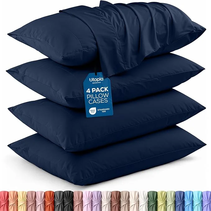 Certified Utopia Bedding King Pillow Cases - 4 Pack - Envelope Closure - Soft Brushed Microfiber Fabric - Shrinkage and Fade Resistant Pillow Covers King Size 20 X 40 Inches King Navy Natural