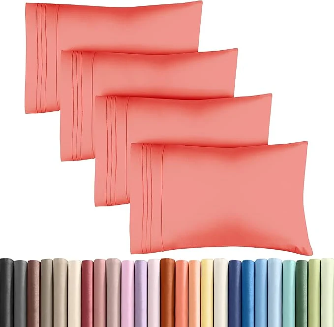 Smooth Queen Pillow Cases Set of 4 - Ultra Soft Hotel Quality Pillowcase Covers - Comfy Cozy amp Wrinkle - Shrinkage Stain and Fade Resistant - Machine Washable Pillow Protectors - 4 Piece Set - Coral Innovative