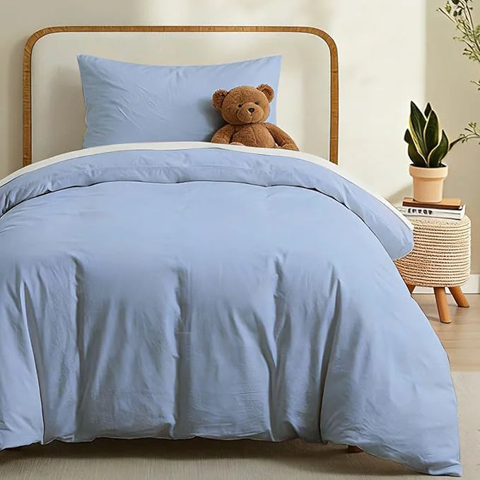 User-Friendly LOVQUE Light Blue Cotton Duvet Cover Twin Size Linen Like Natural Bedding Set with Zipper Closure No Comforter 68x90 Inches Exceptional