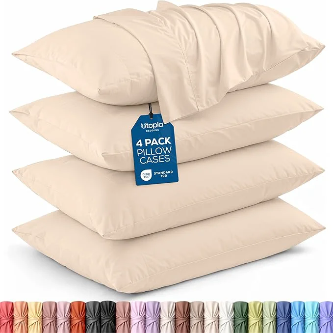 Clean Utopia Bedding Queen Pillow Cases - 4 Pack - Envelope Closure - Soft Brushed Microfiber Fabric - Shrinkage and Fade Resistant Pillow Covers Queen Size 20 X 30 Inches Queen Beige Outstanding