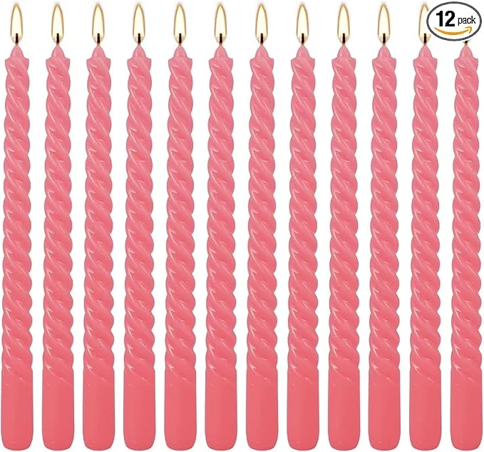 Smart WPONSZU 10 Inch Pink Spiral Taper Candle Set of 12 Pack Unscented Dripless Sustainable