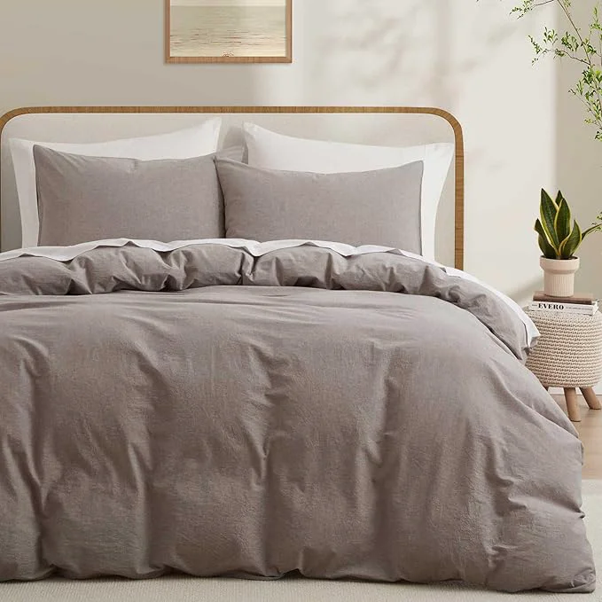 Stylish Cotton Duvet Cover King Size Mauve Brown Linen-Like Natural Bedding Set with Zipper Closure No Comforter King Size Duvet Cover 104 quot x90 quot x 1 Pillowsham 20 quot x36 quot x 2 Trusted