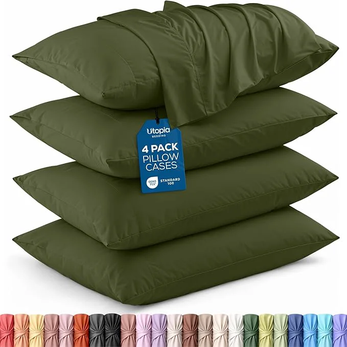 Superior Utopia Bedding Queen Pillow Cases - 4 Pack - Envelope Closure - Soft Brushed Microfiber Fabric - Shrinkage and Fade Resistant Pillow Covers Queen Size 20 X 30 Inches Queen Olive Luxury