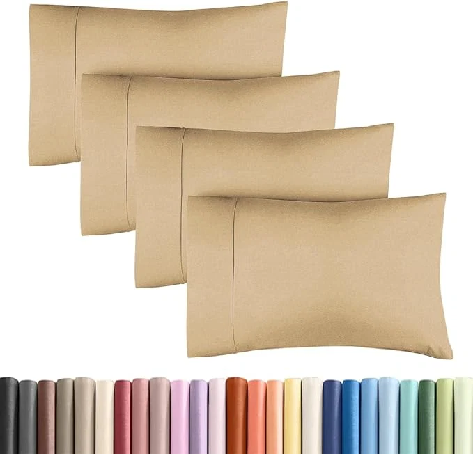 First-Class Standard Pillow Cases Set of 4 - Ultra Soft Hotel Quality Pillowcase Covers - Comfy Bedding for Women Men Kids amp Teens - Machine Washable Pillow Protectors - 4 Piece - Standard Size Heathered Tan Verified