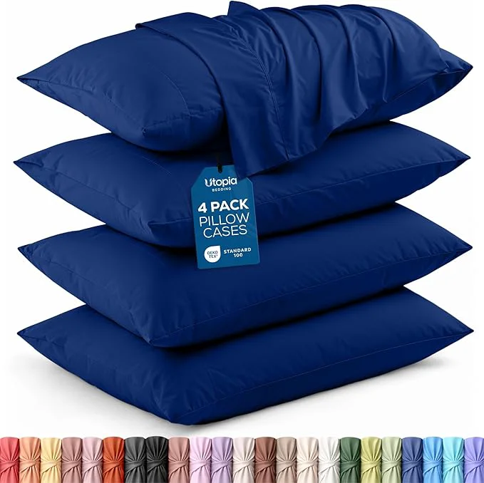 Comfortable Utopia Bedding Queen Pillow Cases - 4 Pack - Envelope Closure - Soft Brushed Microfiber Fabric - Shrinkage and Fade Resistant Pillow Covers Queen Size 20 X 30 Inches Queen Royal Blue Optimized