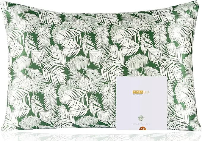 Authentic ZIMASILK Pure Mulberry Silk Pillowcase for Hair and Skin Health Both Sides 19 Momme Silk Floral Print 1pc Queen 20 39 39 x30 39 39 White Leaves Versatile