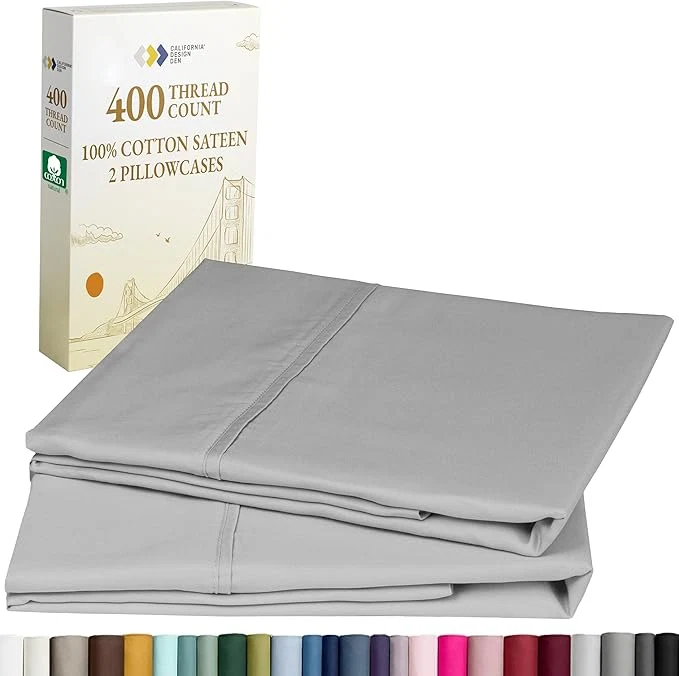 Specialty California Design Den King Size Pillowcase Set - 400 Thread Count Cotton Sateen Set of 2 Pillow Covers Soft and Breathable - Light Grey First-Class