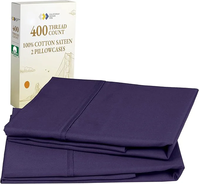 Effective California Design Den King Size Pillowcase Set - 400 Thread Count Cotton Sateen Set of 2 Pillow Covers Soft and Breathable - Dark Purple Next-Generation