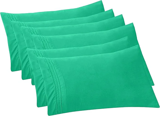 Certified Elegant Comfort 6-Pack Solid Pillowcases 1500 Premium Hotel Quality Microfiber - Smooth Weave Wrinkle and Fade Resistant Easy Slip-On 6-Piece Set Standard Queen Pillowcase Paradise Teal Crafted