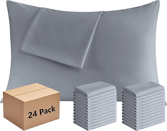 Functional Pillowcases Standard Size 24 Pack - Bulk Pillow Cases with Envelope Closure Soft Brushed Microfiber Pillow Covers Hospital Hotel Airb amp bs Essentials for Hosts 20x26 Gray First-Class