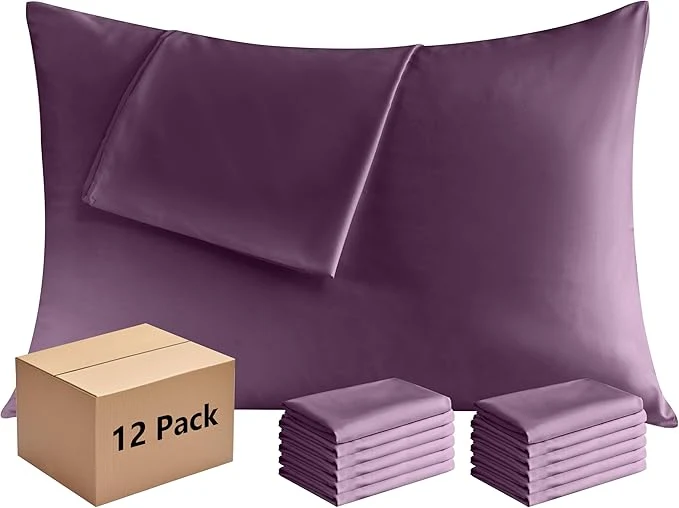 Outstanding Pillowcases Standard 12 Pack 20x26 Pillow Cases with Envelope Closure Soft Plain Brushed Microfiber Covers Breathable Wrinkle-Resistant Dark Purple Specialty