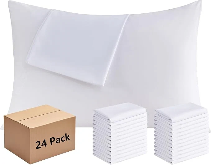 Smooth White Pillowcases King Size 24 Pack - Bulk Pillow Cases with Envelope Closure Soft Brushed Microfiber Pillow Covers Hospital Hotel Airb amp bs Essentials for Hosts 20x36 Premium