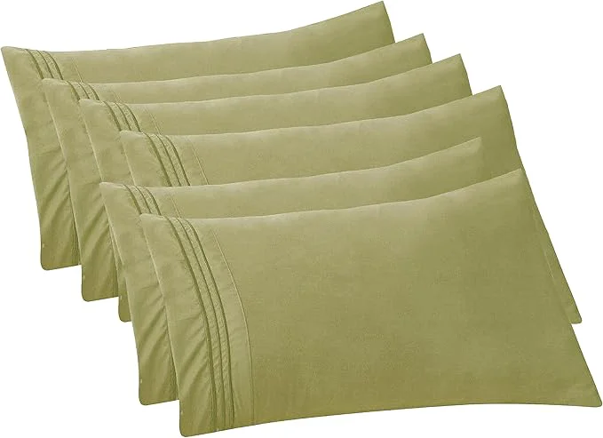 Verified Elegant Comfort 6-PACK Solid Pillowcases 1500 Premium Hotel Quality Microfiber - Smooth Weave Wrinkle and Stain Resistant Easy Slip-On 6-Piece Set King Pillowcase Green Expertly Made