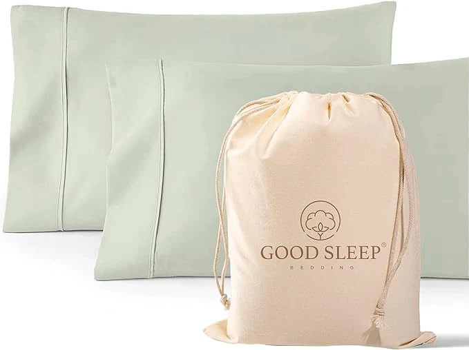 Fine Crafted 1000 TC Sage Standard Pillowcases Set of 2 Egyptian Cotton Pillow Cases with Long Staple Cotton amp Sateen Weave Silky Soft Hotel - Like Bed Pillow Covers for Comfy Sleeping Snug Fit Recyclable