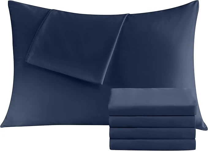 Smart Pillowcases Queen 4 Pack 20x30 Pillow Cases with Envelope Closure Soft Plain Brushed Microfiber Covers Breathable Wrinkle-Resistant Navy Blue Secure