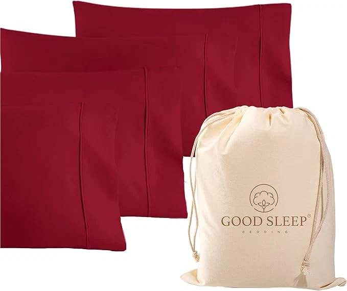 Long-Lasting 1000 TC Burgundy Standard Pillowcases Set of 4 Egyptian Cotton Pillow Cases with Long Staple Cotton amp Sateen Weave Silky Soft Hotel - Like Bed Pillow Covers for Comfy Sleeping Snug Fit Recyclable
