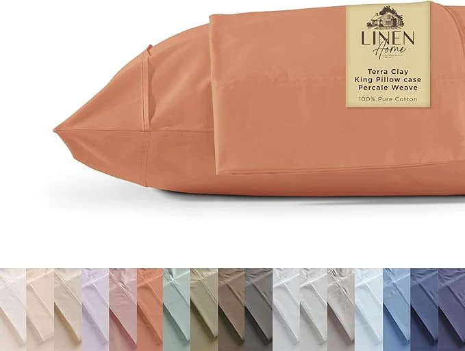 Sophisticated Linen Home Cotton Percale Pillowcases King Size Tera Clay 2 Pieces of Pillow Case Crisp and Cool Strong Bed Linen 20 inches X 40 inches Smart