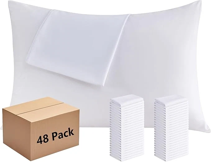 Solid White Pillowcases Queen Size 48 Pack - Bulk Pillow Cases with Envelope Closure Soft Brushed Microfiber Pillow Covers Hospital Hotel Airb amp bs Essentials for Hosts 20x30 Pure