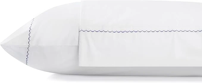 Healthy Linen Home Cotton Percale Moon Scallop Hem Pillowcases Queen Standard Size Dark Blue 2 Pieces of Pillow Case Crisp and Cool Strong Bed Linen 20 inches X 30 inches Recyclable