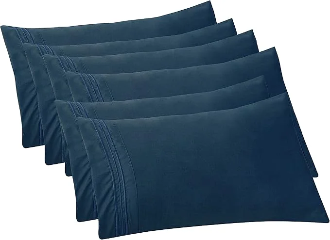 Expertly Made Elegant Comfort 6-PACK Solid Pillowcases 1500 Premium Hotel Quality Microfiber - Smooth Weave Wrinkle and Stain Resistant Easy Slip-On 6-Piece Set King Pillowcase Navy Innovative