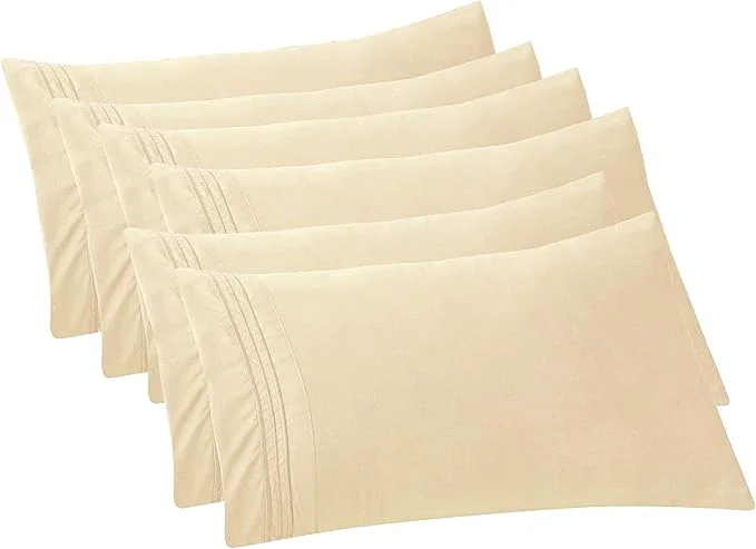 Detailed Elegant Comfort 6-PACK Solid Pillowcases 1500 Premium Hotel Quality Microfiber - Smooth Weave Wrinkle and Stain Resistant Easy Slip-On 6-Piece Set Standard Queen Pillowcase Cream Reliable