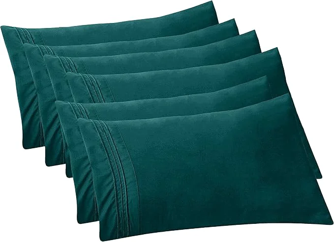 Green Elegant Comfort 6-Pack Solid Pillowcases 1500 Premium Hotel Quality Microfiber - Smooth Weave Wrinkle and Fade Resistant Easy Slip-On 6-Piece Set Standard Queen Pillowcase Marine Teal Elite