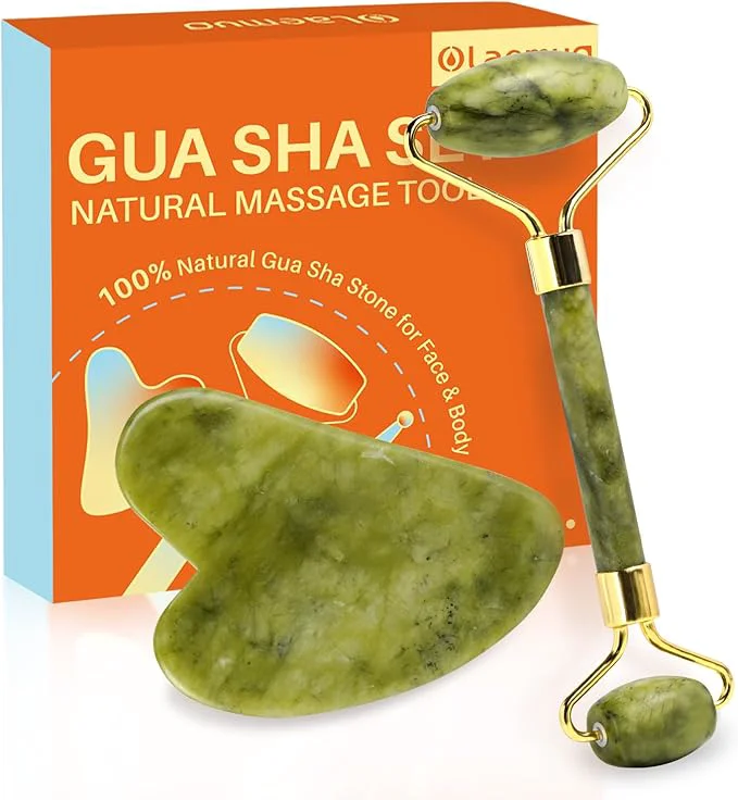 Soft Jade Gua Sha and Face Roller Jade Gua-Sha Stone Facial Tools Set Environmentally Friendly