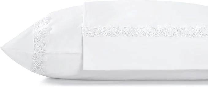Practical Linen Home Cotton Percale Fluer Lace Pillowcases King Size White 2 Pieces of Pillow Case Crisp and Cool Strong Bed Linen 20 inches X 40 inches Clean