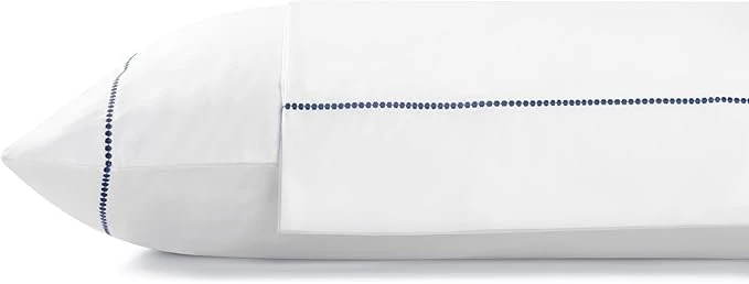 Clean Linen Home Cotton Percale Pearl Stitch Pillowcases Queen Standard Size Dark Blue 2 Pieces of Pillow Case Crisp and Cool Strong Bed Linen 20 inches X 30 inches Secure