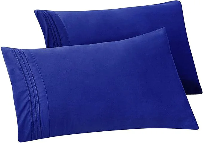 Optimized Elegant Comfort Solid Pillowcases 1500 Premium Hotel Quality Microfiber - Smooth Weave Wrinkle and Stain Resistant Easy Slip-On 2-Piece Set Standard Queen Pillowcase Royal Blue Effective