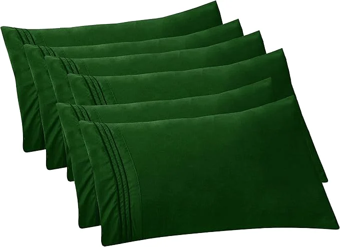 Relaxed Elegant Comfort 6-PACK Solid Pillowcases 1500 Premium Hotel Quality Microfiber - Smooth Weave Wrinkle and Stain Resistant Easy Slip-On 6-Piece Set King Pillowcase Hunter Green Pure