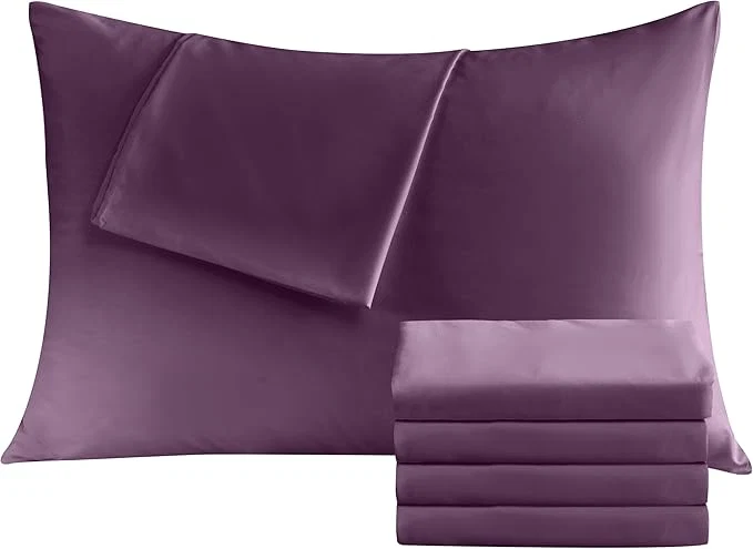 Superior Pillowcases Standard 4 Pack 20x26 Pillow Cases with Envelope Closure Soft Plain Brushed Microfiber Covers Breathable Wrinkle-Resistant Dark Purple Natural
