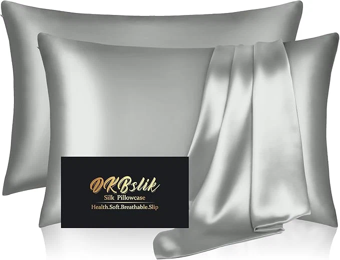 Exclusive Silk Pillow Cases 2 Pack Mulberry Silk Pillowcases Standard Set of 2 Smooth Anti Acne Both Sides Natural Silk Satin Pillow Cases for Sleeping Women 2 Pack with Zipper Silver Grey Exceptional