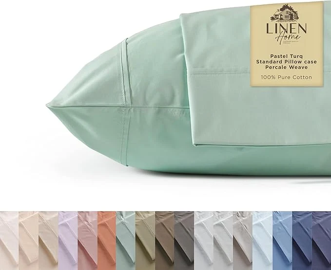 Trusted Linen Home Cotton Percale Pillowcases Queen Size Pastel Turk 2 Pieces of Pillow Case Crisp and Cool Strong Bed Linen 20 inches X 30 inches Unique
