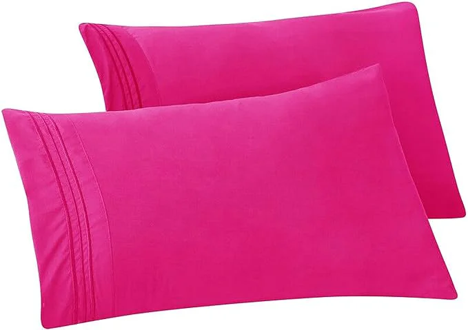 Optimized Elegant Comfort Solid Pillowcases 1500 Premium Hotel Quality Microfiber - Smooth Weave Wrinkle and Stain Resistant Easy Slip-On 2-Piece Set King Pillowcase Pink Sustainable