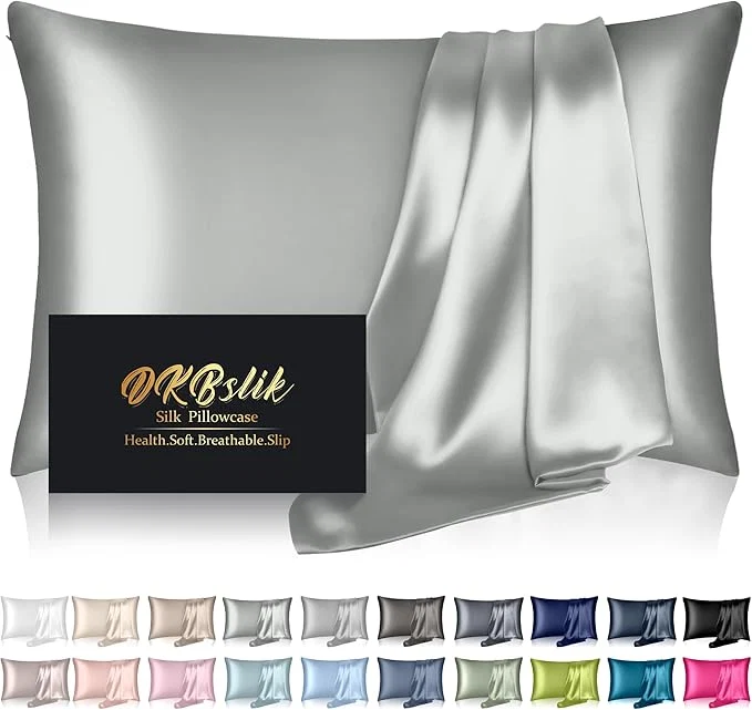 Excellent Mulberry Silk Pillow Cases Queen Size Silk Pillowcase for Hair and Skin Both Sides Natural Silk Satin Pillowcase for Sleeping Women with Zipper Gifts for Women Men Silver Grey Certified