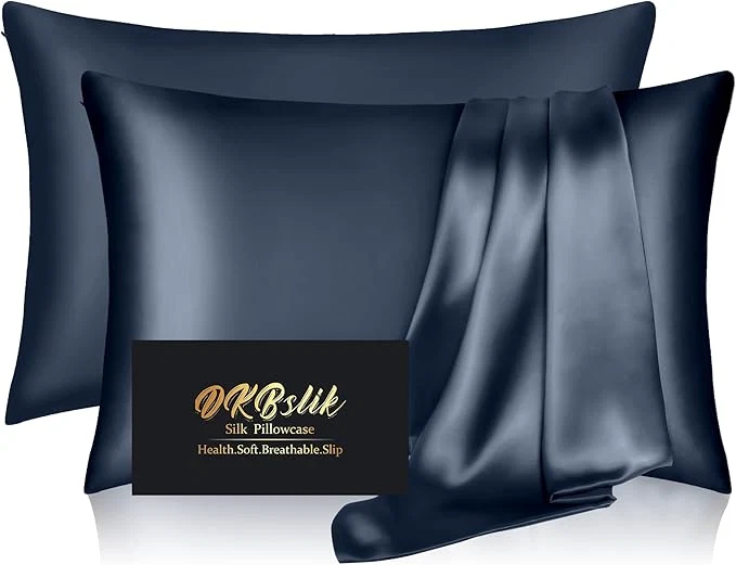 Innovative Silk Pillow Cases 2 Pack Mulberry Silk Pillowcases Standard Set of 2 Smooth Anti Acne Both Sides Natural Silk Satin Pillow Cases for Sleeping Women 2 Pack with Zipper Mood Indigo Recyclable