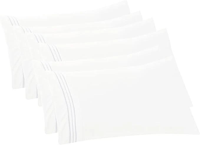 Unique Elegant Comfort 6-PACK Solid Pillowcases 1500 Premium Hotel Quality Microfiber - Smooth Weave Wrinkle and Stain Resistant Easy Slip-On 6-Piece Set Standard Queen Pillowcase White Prestigious