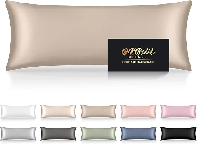 Environmentally Friendly Silk Body Pillow Cases Mulberry Silk Body Pillow Cover with Zipper Smooth Anti Acne Cooling Sleep Both Sides Natural Silk Satin 20x54 Body Pillowcase Gifts for Women Men Champagne High-Quality