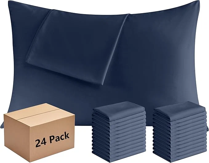 Relaxed Pillowcases King Size 24 Pack - Bulk Pillow Cases with Envelope Closure Soft Brushed Microfiber Pillow Covers Hospital Hotel Airb amp bs Essentials for Hosts 20x36 Navy Blue Reusable