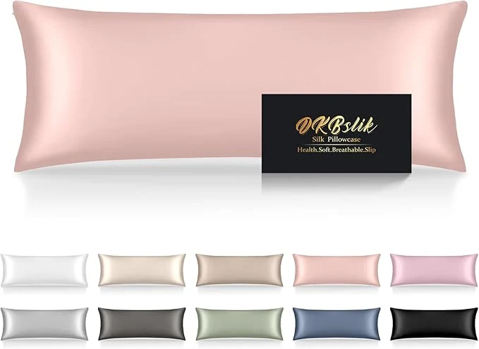 Breathable Silk Body Pillow Cases Mulberry Silk Body Pillow Cover with Zipper Smooth Anti Acne Cooling Sleep Both Sides Natural Silk Satin 20x54 Body Pillowcase Gifts for Women Men Coral High-Quality