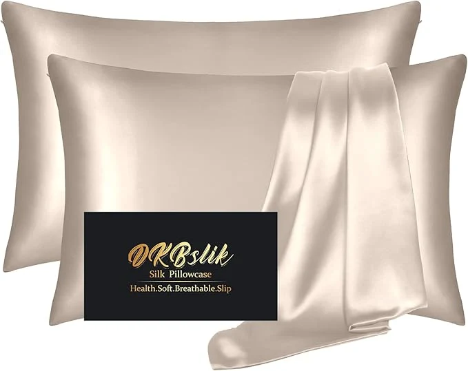 Reusable Silk Pillowcase 2 Pack Natural Mulberry Silk Pillow Case Anti Acne Silk Pillowcase for Hair and Skin King Size Silk Satin Pillowcase Set of 2 with Hidden Zipper Gifts for Women Men Champagne Powerful