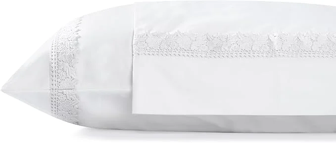 Sustainable Linen Home Cotton Percale Gardenia Lace Pillowcases King Size White 2 Pieces of Pillow Case Crisp and Cool Strong Bed Linen 20 inches X 40 inches World-Class