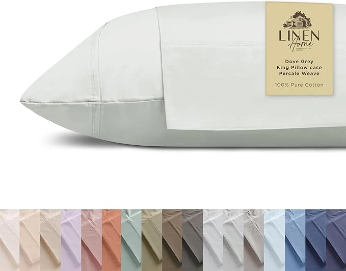 Sophisticated Linen Home Cotton Percale Pillowcases King Size Dove Grey 2 Pieces of Pillow Case Crisp and Cool Strong Bed Linen 20 inches X 40 inches Selected