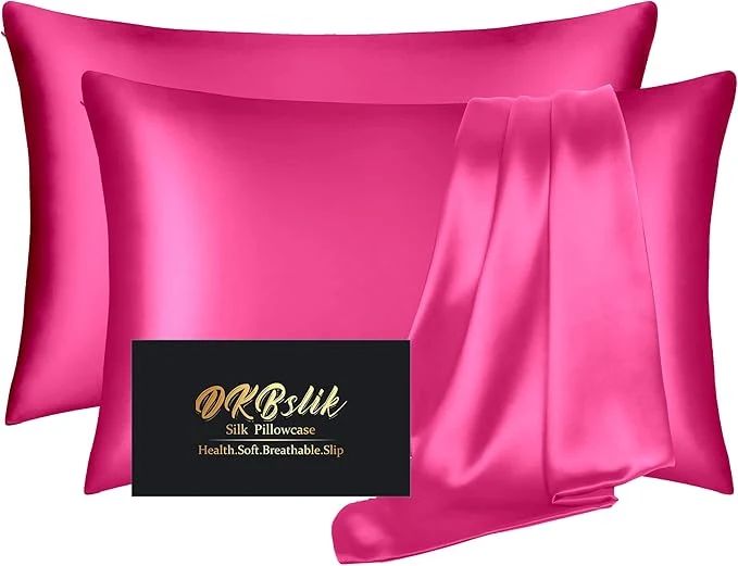 Premium Material Silk Pillowcase 2 Pack Mulberry Silk Pillow Cases Queen Size Set of 2 Anti Acne Silk Pillowcase for Hair and Skin Natural Silk Satin Pillowcases Gifts for Women Men 2 Pack with Zipper Hot Pink Effective