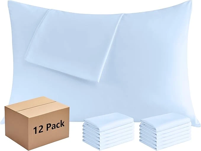 Innovative Pillowcases Queen 12 Pack 20x30 Pillow Cases with Envelope Closure Soft Plain Brushed Microfiber Covers Breathable Wrinkle-Resistant Light Blue Detailed
