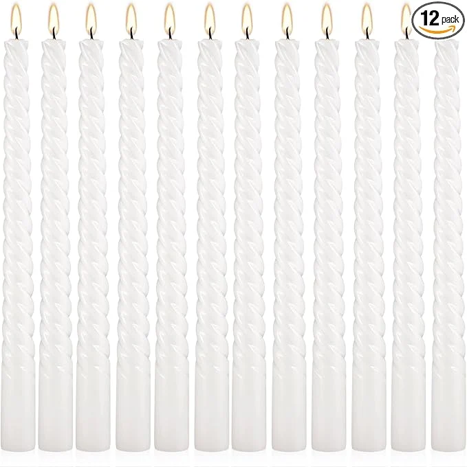 Comfortable WPONSZU 10 Inch White Spiral Taper Candle Set of 12 Pack Unscented Dripless Artisan