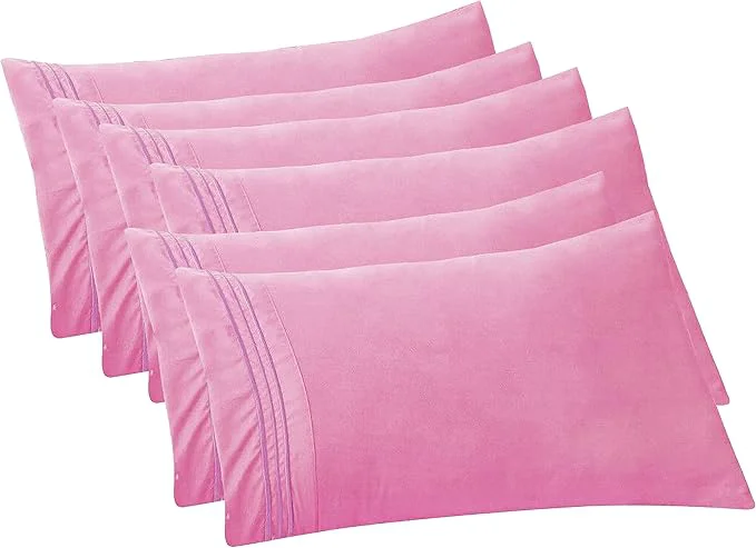 Pure Elegant Comfort 6-PACK Solid Pillowcases 1500 Premium Hotel Quality Microfiber - Smooth Weave Wrinkle and Stain Resistant Easy Slip-On 6-Piece Set King Pillowcase Light Pink Reusable
